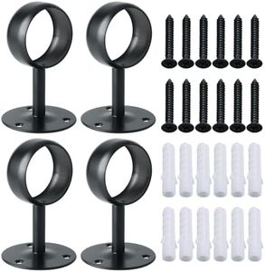 Alise Curtain Rod Holder Bracket 2''Dia,Closet Rod Holders Wall Mount,Ceiling Mounted Curtain Rod Flange Brackets,Ceiling Curtain Rod Brackets for Bathroom Curtain,Stainless Steel Black Finish,4 Pcs
