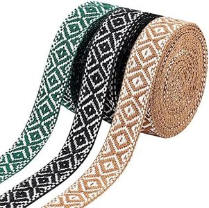 WADORN 3 Couleurs Garniture de Ruban Jacquard, 5 Yards Boho Brodé Dentelle Garniture Vintage Géométrique Tissé Ruban Tissu Biais Bande DIY Couture Artisanat Accessoires Décoration de Vêtements