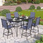 PHI VILLA Outdoor Bar Set, 7 Piece Patio Dining Table and Swivel Bar Stools with Metal Table, for Garden, Pool, Yard and Terrace