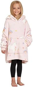 Dreamscene Unicorn Hoodie Blanket Oversized Kids Ultra Plush Soft Sherpa - Blush, One Size, Pink