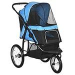 PawHut Pet Stroller Jogger for Medium, Small Dogs, Foldable Cat Pram Dog Pushchair w/Adjustable Canopy, 3 Big Wheels - Blue