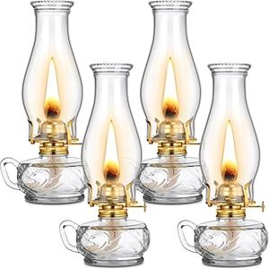 4 Pcs Large Chamber Oil Lamp Clear Vintage Glass Kerosene Lamp Decorative Hurricane Lamp Antique Rustic Oil Lantern for Indoor Tabletop Decor Emergency Lighting with Adjustable Fire Wick, 12.6'' High