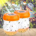 Wasp Trap Outdoor Hanging, Yellow Jacket Trap, Solar Wasp Repellent Carpenter Bee for Outside, Non-Toxic Reusable Hornet Traps Wasp Killer with Light Trapping Wasp,Hornet,Bee 2 Pack (Orange)