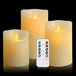 LED Candles, Flameless Candles, 180 Hour Decorating Pillars, Set of 3, 10 Buttons Remote Control with 24 Hour Timer Function (3 * 1, Ivory)