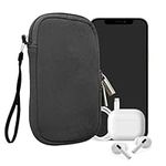 kwmobile Neoprene Phone Pouch Size XS - 3,5/4" - Universal Cell Sleeve Mobile Bag with Zipper, Wrist Strap - Grey