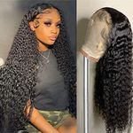 Deep Wave Lace Front Wigs Human Hair 13x4 HD Transparent Lace Frontal Human Hair Wigs for Women Glueless Brazilian Virgin Hair Wet and Wavy Human Hair Wigs Pre Plucked Natural Black Color 22inch