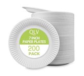 QLV 7'' Paper Plates 2 x 100 Pack (200 Plates). Biodegradable & Compostable | Heavy Duty White Party Plates | Disposable Tableware for Events, BBQs, and Gatherings. 18cm