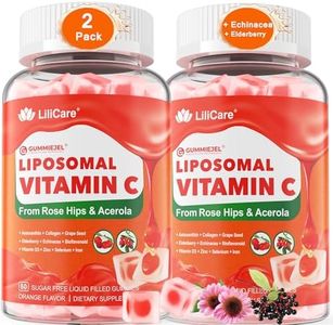 Natural Liposomal Vitamin C Gummies for Adults Kids 9+, Chewable Vitamin C w/ 11mg Zinc, D3, Elderberry, Echinacea, Bioflavonoid,Immune Support, Whole Food VIT C from Fruits, Sugar Free, 2Pack