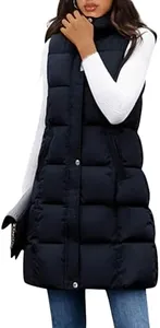 Tanming Women's Long Puffer Vest Cotton Sleeveless Puffy Jacket with Removable Hood (Black-XL)