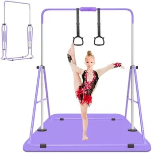 ZUETK Expandable Gymnastics Bar with Mat for Kids, Adjustable Height Junior Training Kip Bar, Folding Gymnastic Horizontal Bars Monkey Bar, Home Gym Equipment for Kid Gymnasts, Child, Girl, Boy