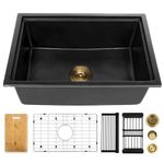 YAQUN Undermount Kitchen Sink, Deep Workstation Granite Composite Stone Kitchen Sink, Single Bowl Kitchen Sinks (Black, 25 inch x 18 inch)