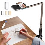 Overhead Phone Mount for Recording,Phone Stand for Recording Overhead,Articulating Arm Cell Phone Holder with LED Ring Light,Desk/Bedside Tripod for YouTube Live Stream Cooking Video Recording (Black)