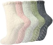 Fuzzy Slipper Socks for Women Thick Winter Fluffy Socks Womens Cozy Warm Plush Hospital Socks Non Slip 5/6 Pairs, 5 Pairs Pure Color, One Size