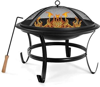22" Steel Outdoor Wood Burning Fire Pit Bowl with Round Mesh Spark Screen Cover_Intexca