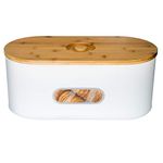 SOTECH Extra Large Bread Boxes for Kitchen Countertop Metal Bread Bin with Cutting Board Bamboo Lid Kitchen Food Storage Container High Capacity Space Saver White Breadboxes