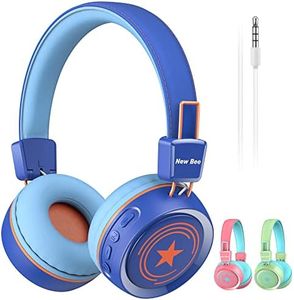 Kids Bluetooth Headphones with Microphone New bee Bluetooth 5.0 Wireless Kids Headphones with 32H Playtime/94dB Volume Limited On Ear Headphones for School/Girls/Boys/iPad/Fire Tablet(Blue)