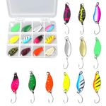 Dokpav 12 Pcs Fishing Spoon Lures Kit, Colorful Hard Metal Fishing Lures Baits Tackle with Single Hook, Hard Metal Spinner Baits with Storage Box for Bass Trout Pike Perch Zander Crappie Salmon