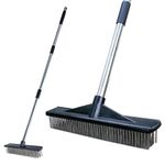 Heavy Duty Wire Push Broom Brush,15.7" Stainless Steel Bristle Deck Brush Broom with Long Handle for Removing Weeds,Outdoor Broom for Rough Surface Dirt,Garage Broom for Courtyards, Decks