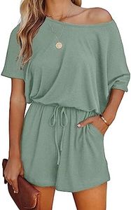 Lacozy Women 2024 Summer Short Sleeve Off The Shoulder Romper Casual Shorts One Piece Overall Jumpsuit Outfits Green S