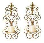 JUCONSIN Wall Sconces Candle Holder Set of 2, Metal Wall Decorations Hanging Wall Mounted Candle Sconces for Living Room Dining Room (Gold)