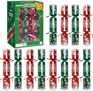 Christmas Crackers, 12 Pack Christmas No Snap Party Favors with Party Hat, Joke & Little Gift Inside for Christmas Thanksgiving Seasonal Holiday Dinner Traditions (Red and Green)