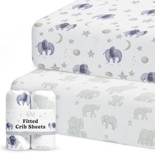 2-Pack Crib Sheet for Standard Crib & Toddler Mattress (Watercolor Elephants) - Premium Fitted Baby Crib Sheets - Buttery Soft Cotton Blend - Crib Mattress Sheets Fitted - Baby Bed Sheets