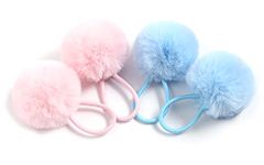 SUSULU Pom Pom Elastic Hair Ties for Girls Cute Faux Fur Pompom Ball Hair Band Scrunchies Ponytail Holder Hair Accessories Pack of 4 pcs (Light Blue & Light Pink)