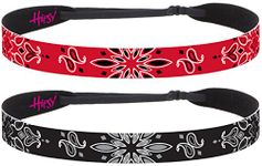 Hipsy Adjustable No Slip Fashion Hairband & Xflex Bandana Headbands for Women Gift Packs, Black & Red 2pk, Adjustable