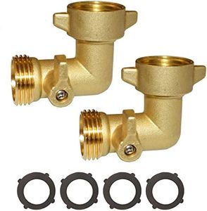 HQMPC 90 Degree Garden Hose Elbow with Shut Off Valve Hose Elbow 3/4" GHT Garden Hose Elbow Brass Garden Hose RV Adapter Water Hose 90 Degree Eelbow With 4 Pcs Washers