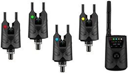 New Direction Tackle S9 4 Rod Bite Alarm Set | Carp Fishing | Radio Mode | Smart Link | App Control | Receiver with Display | Rechargeable via USB