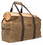 ENCORECO Heavy Duty 22oz Waxed Canvas Bag, Self-Standing Firewood Carrier, Extra Large Water Resistant Log Carrier, Fireplace | Wood Stove | Camping | Gardening | Fire Pit | Storage & More