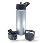 FineDine Water Bottle - Stainless Steel Insulated Water Bottle with Straw Lid, Flip Lid & Wide-Mouth Cap - Keeps Hot and Cold - 25 Oz / 739ml - Modern Lava Gray