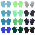 QKURT Kid's Magic Gloves, 12 Packs Gradient Colors Winter Gloves Stretch Full Fingers Gloves for Commuting Playing Running