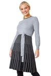 Roman Petite Knitted Fit & Flare Dress for Women UK - Ladies Everyday Autumn Winter Round Neckline Comfy Soft Evening Vacation Work Party Night Out - Grey - Size 16