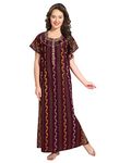 AV2 Women's Cotton Printed Maxi Nighty/Nightdress (1157BL_Maroon_L)