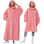 Winthome Lengthen Oversized Blanket Hoodie for Women Men Adult, Sherpa Fleece Wearable Blanket with Zipper, Gift for Family Friends (Pink, Extended Oversized -XL)