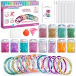 FairyMaker Glitter Bracelet Making Kit for Girls, DIY Arts and Crafts Kit with 12 Bracelets, 8 Glitter Colours, 4 Gemstone Types, Laser Sparkle Shapes for Kids’ Birthday, Christmas Gifts for Ages 6-12