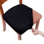 smiry Stretch Chair Seat Covers for Dining Room, Velvet Dining Chair Seat Protectors Chair Slipcovers, Set of 6, Black