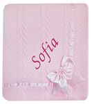 Kids Essentials Baby Boy Girl Personalised Knitted Bow Blanket Blue Pink White Grey (Pink Bow)