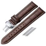 iStrap Leather Watch Band Alligator Grain Calfskin Replacement Strap Stainless Steel Deployment Buckle Bracelet for Men Women-18mm 19mm 20mm 21mm 22mm 24mm-Black Brown