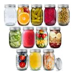 Glass Mason Jars with Lids 490ml Leakproof Glass Jars with Lids for Airtight Seal, Overnight Oats - Round Mason Jar with Silver Screw Lid for Salad, Pickling, and Canning (12 Pack)