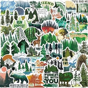 50Pcs Forest Stickers Green Forest Trees Animals Waterproof Vinyl Decals for Water Bottles Bicycle Laptop Refrigerator Luggage Computer Mobile Phone Skateboard Bike Décor