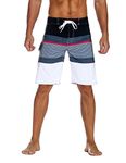 Nonwe Men's Sportwear Quick Dry Board Shorts with Lining, White Striped, 28