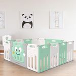 R for Rabbit Joyland Playard for Baby 14 Panel Compact Fold Safe & Fun Playpen Play Space for Kids, Customizable Shape, 22.6 sqft Play Area Fence Door Lock Gate for 6-36 Month Toddler (Green)