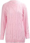 AJFASHION Women Jumpers New Ladies Long Sleeve Chunky Cable Knitted Jumper Crew Neck Winter Sweater Top UK Size 8-22 Baby Pink