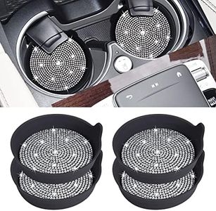 Amooca Car Cup Coaster Universal Non-Slip Cup Holders Bling Crystal Rhinestone Car Interior Accessories 4 Pack Black Whole Rhinestone