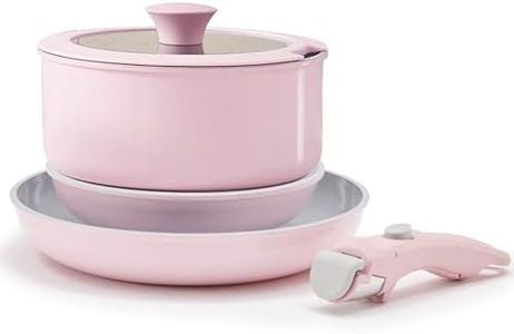 Florosa Keramik Töpfe & Pfannen 5-teilig, 20/26cm Ungiftiges Kochgeschirr Set, Antihaft beschichtete Pfanne mit Deckel & abnehmbaren Griffen, Induktion und backofengeeignet, PTFE and PFOA Frei, Rosa