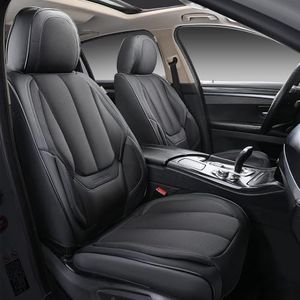 Coverado Fundas para Asientos Delanteros, 2 Piezas, Protectores de Asiento de Coche de Tela y Cuero Transpirables, compatibles con la mayoría de Las camionetas SUV sedán, Color Negro