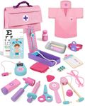 Lehoo Castle Doctors Set for Kids, 3 Year Old Girl Toys, Wooden Kids Doctors Kit with Nurses Costume, Toys for Girls 3+ Years（Pink）