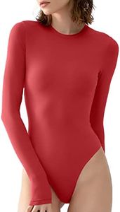 PUMIEY Long Sleeve Bodysuit For Women Sexy Body Suits Women Clothing Crew Neck Women Tops Ruby Large